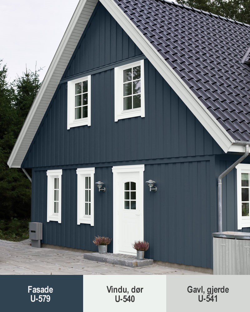 På en mørk fasade er vinduene det elementet som letter og forfiner uttrykket. Farge på fasaden bærer stemningen. Her har fasaden en markant farge, men vinduene er lyse og nøytrale.